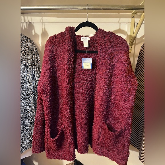 Arizona Jean Company Sweaters - NWT Women’s Arizona Jean Co. L Burgundy Fuzzy Hoodie Sweater with Pockets